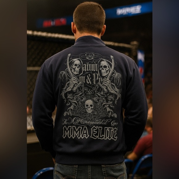 MMA Elite Gothic Skull and Grim Reapers Black Zip Up Lightweight Jacket Men’s - Picture 7 of 7
